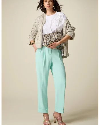 Pantaloni cu talie inalta si pliuri, Mint
