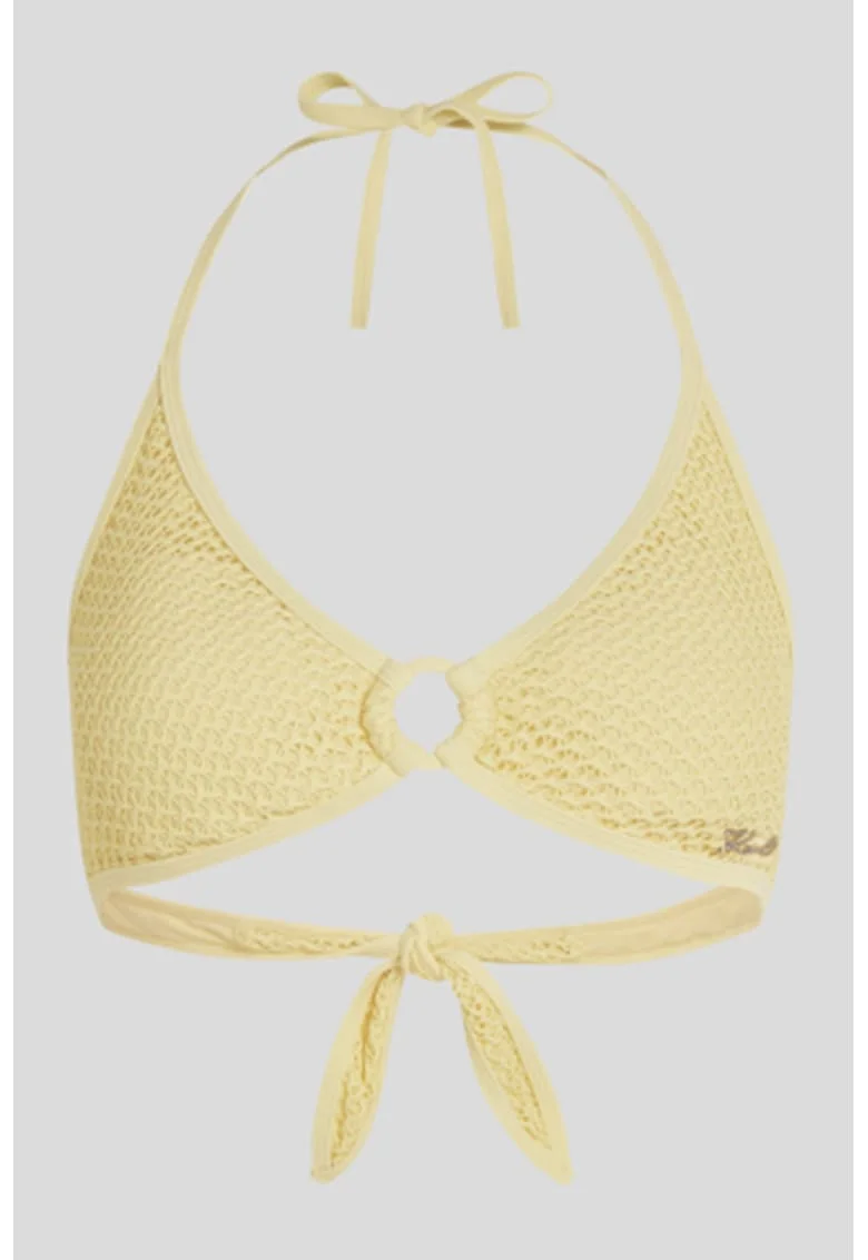 Sutien de baie cu cupe triunghiulare si aspect tricotat, Galben