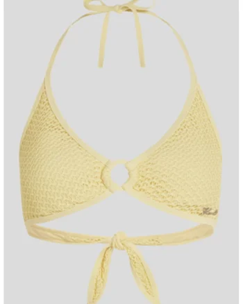 Sutien de baie cu cupe triunghiulare si aspect tricotat, Galben