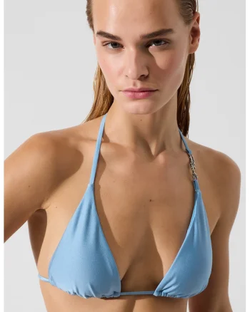 Sutien cu cupe triunghiulare si model uni, Albastru