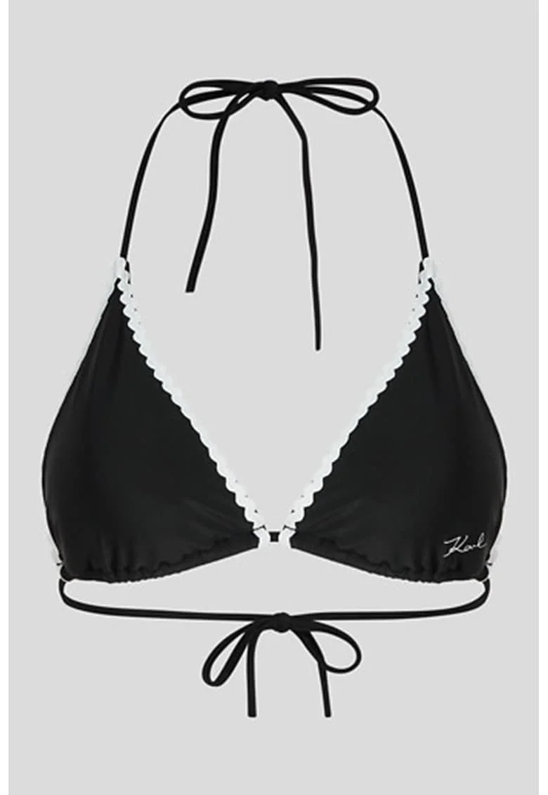 Sutien de baie cu cupe triunghiulare si decolteu halter, Alb/Negru