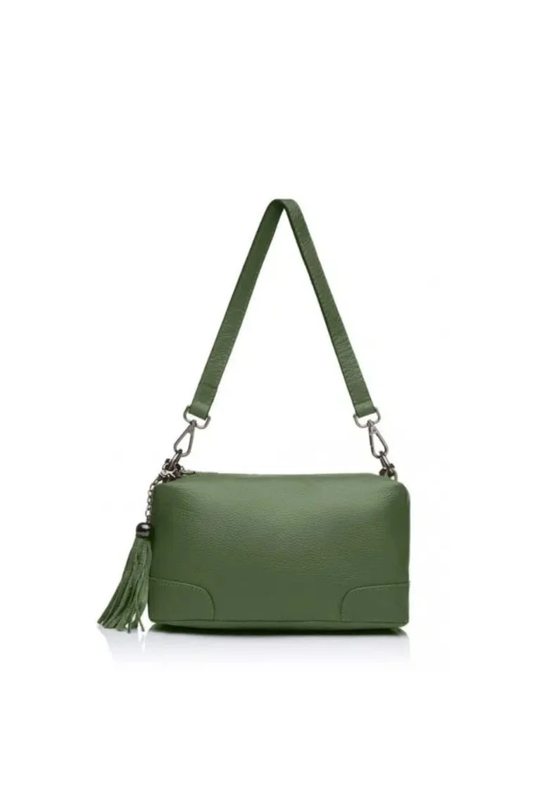 Crossbody dama din piele naturala  Altera, Verde masliniu, 28 x 14 x 13 cm