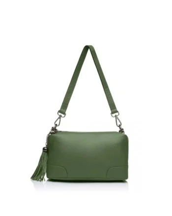 Crossbody dama din piele naturala  Altera, Verde masliniu, 28 x 14 x 13 cm