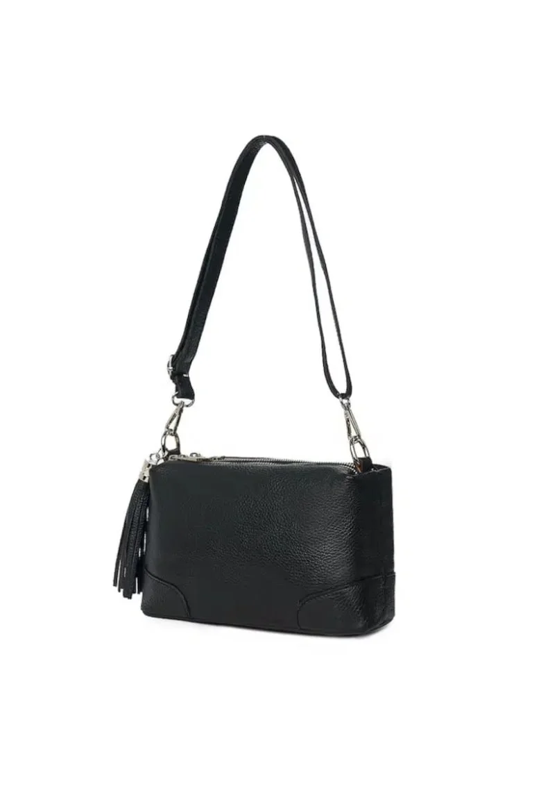 Crossbody dama din piele naturala  Altera, Negru, 28 x 14 x 13 cm