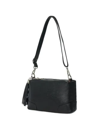 Crossbody dama din piele naturala  Altera, Negru, 28 x 14 x 13 cm