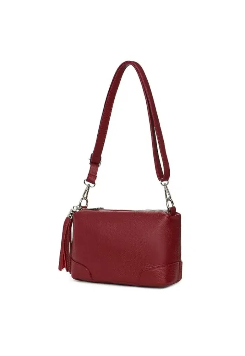 Crossbody dama din piele naturala  Altera - Rosu, 28 x 14 x 13 cm