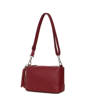 Crossbody dama din piele naturala  Altera - Rosu, 28 x 14 x 13 cm