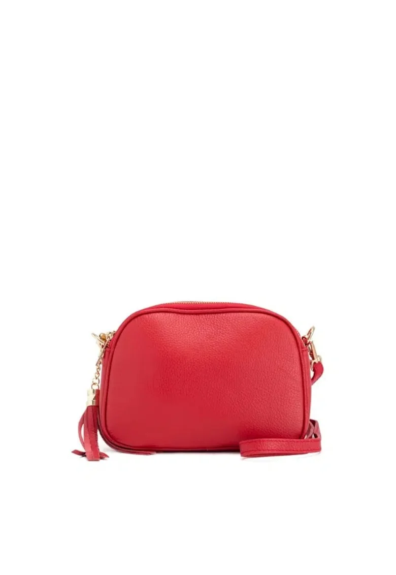 Crossbody dama din piele naturala  Vanda, Rosu, 22 x 17 x 7 Cm