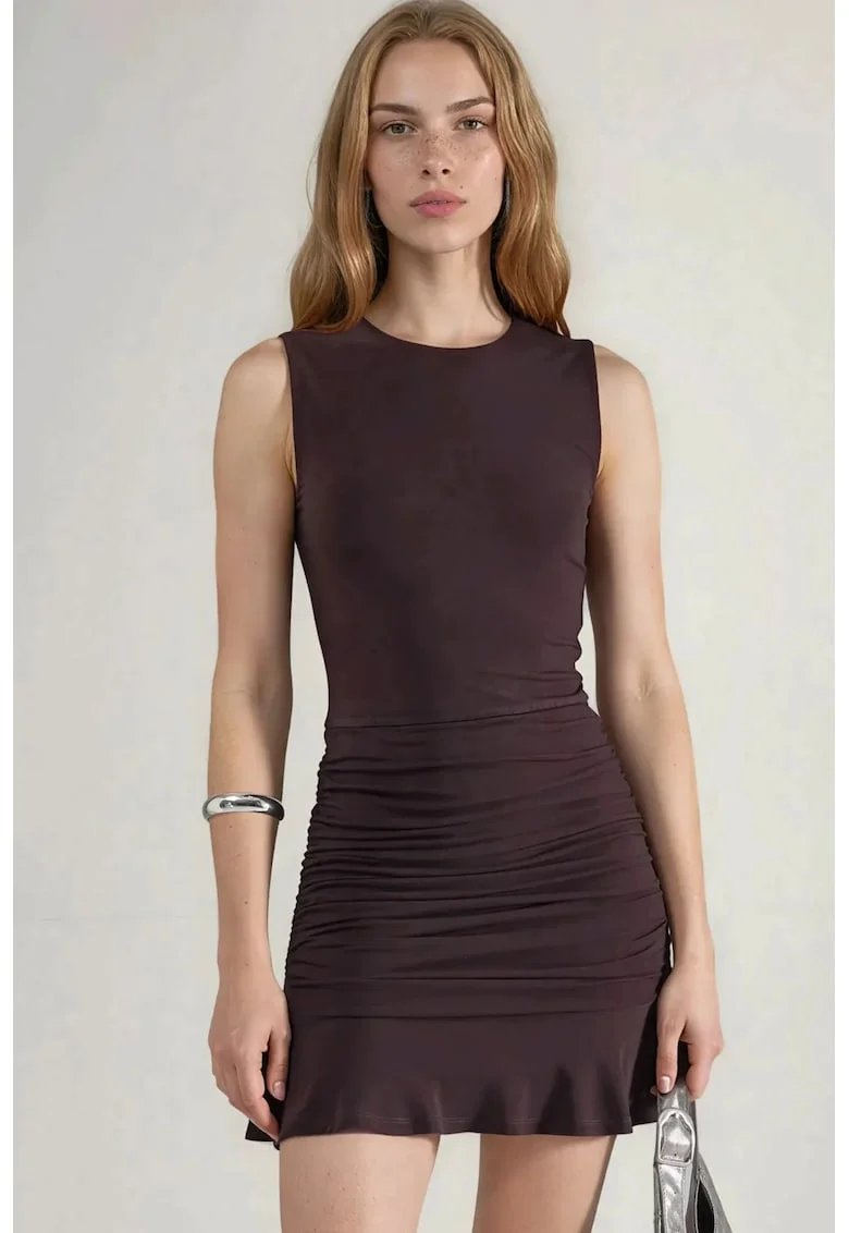 Rochie Mini Bodycon  volane, maro, jerseu