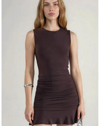 Rochie Mini Bodycon  volane, maro, jerseu