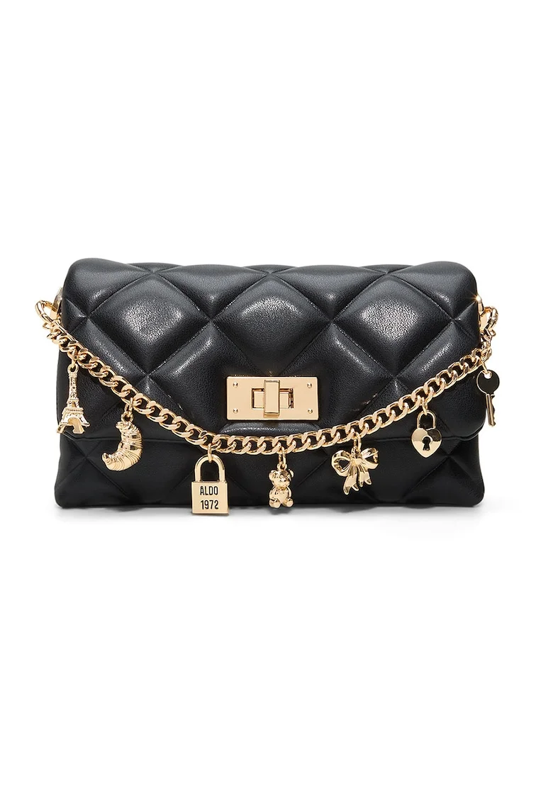 Geanta crossbody cu lant decorativ Lienna, Negru