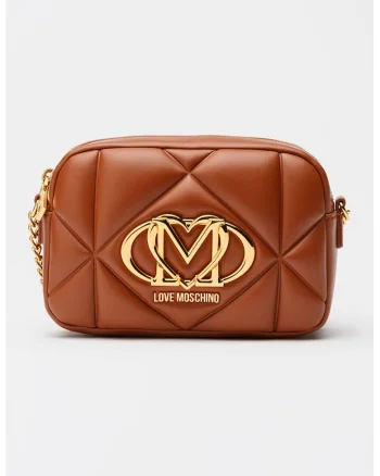 Geanta crossbody cu aspect matlasat, Maro cognac
