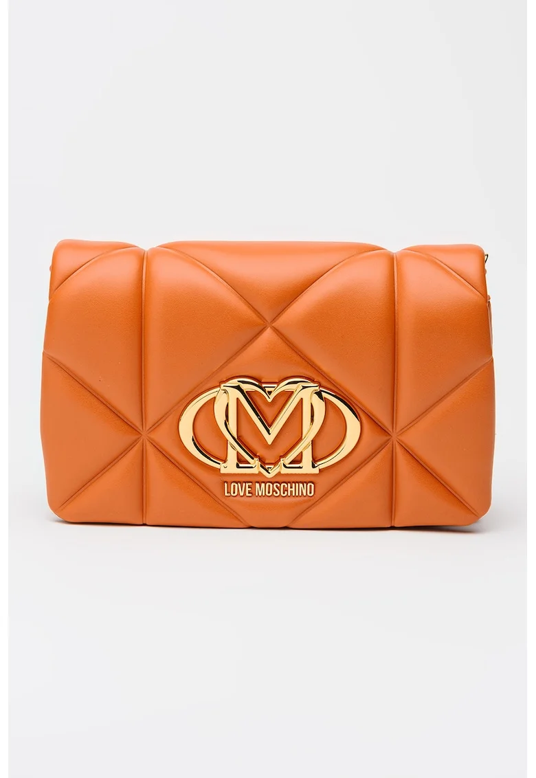 Geanta crossbody de piele ecologica cu lant, Portocaliu persan