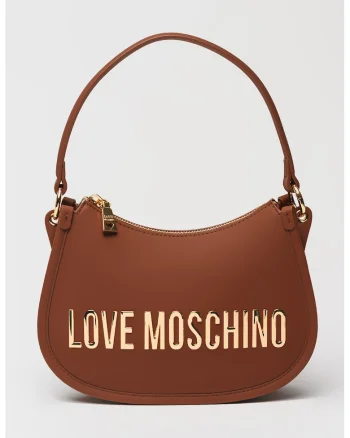 Geanta crossbody de piele ecologica cu logo metalic, Maro scortisoara