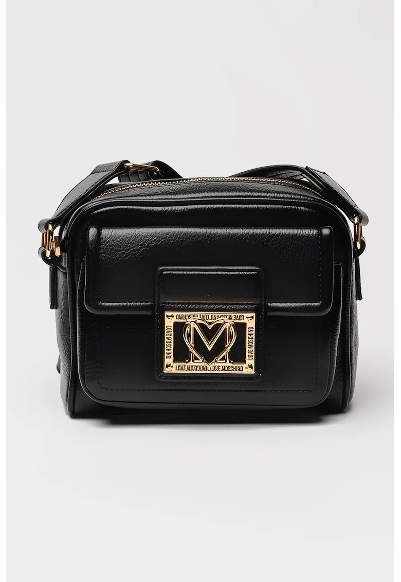 Geanta crossbody de piele ecologica cu buzunar frontal cu clapa, Negru