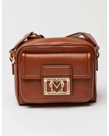 Geanta crossbody de piele ecologica cu buzunar frontal cu clapa, Caramel