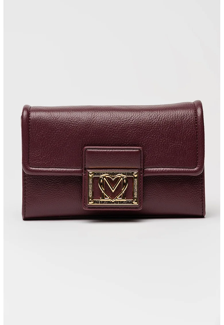 Geanta crossbody din piele ecologica cu logo metalic, Violet tyrian