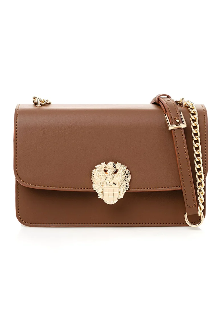 Geanta crossbody din piele ecologica cu bareta din lant, Caramel