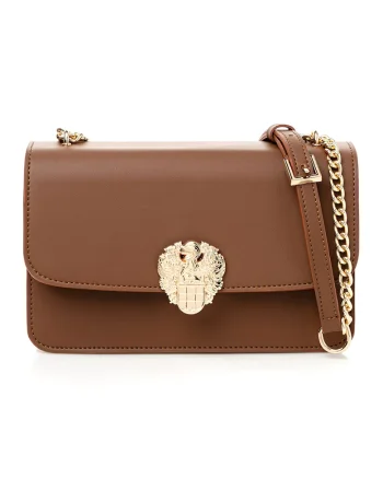 Geanta crossbody din piele ecologica cu bareta din lant, Caramel