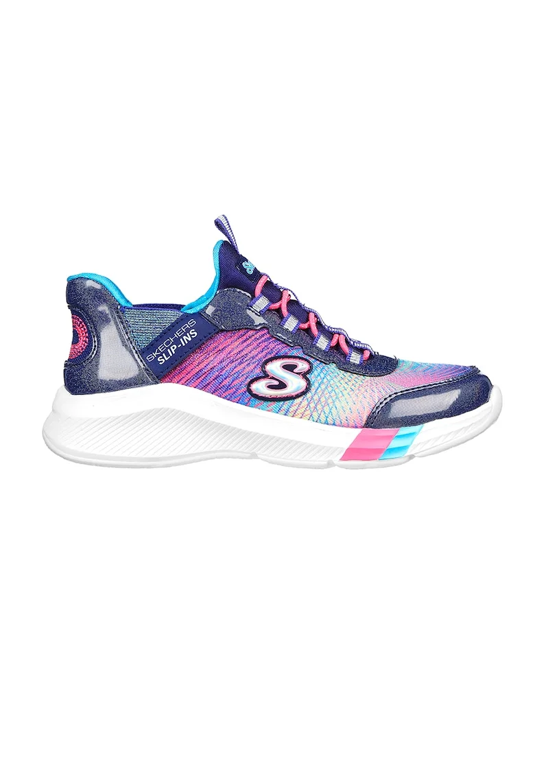 Pantofi sport slip-ins cu aspect stralucitor Dreamy Lites - Colorful Prism, Alb murdar/Roz/Bleumarin
