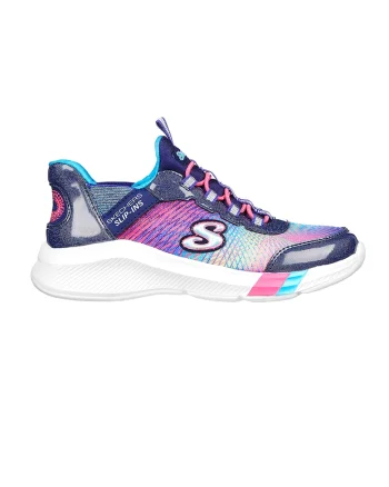 Pantofi sport slip-ins cu aspect stralucitor Dreamy Lites - Colorful Prism, Alb murdar/Roz/Bleumarin