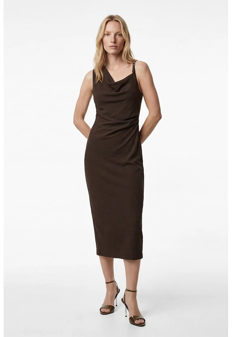 Rochie drapata cu croiala bodycon, Maro