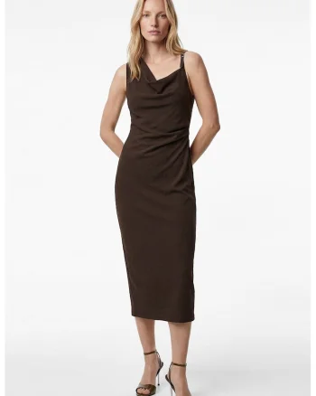 Rochie drapata cu croiala bodycon, Maro