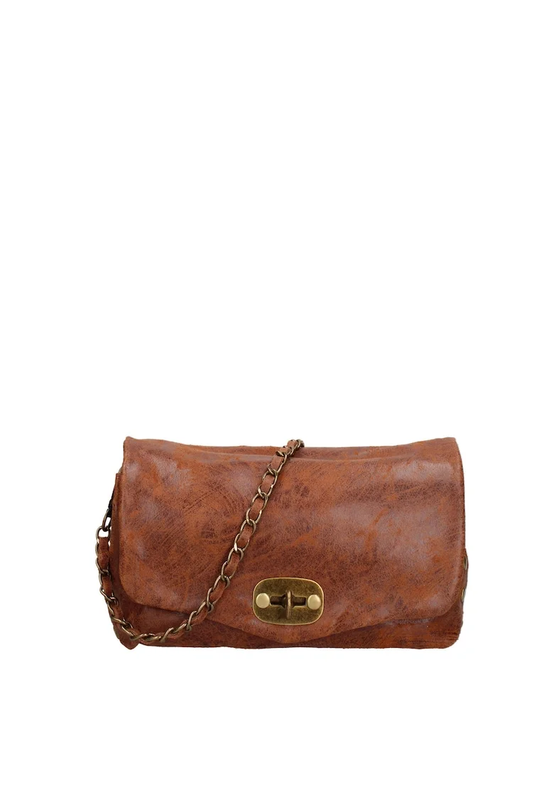 Geanta crossbody de piele cu inchidere metalica Floralla, Maro