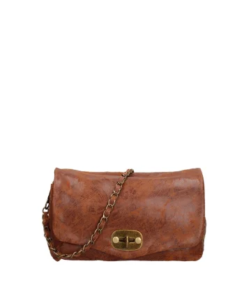 Geanta crossbody de piele cu inchidere metalica Floralla, Maro