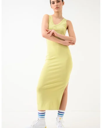 Rochie cu croiala bodycon si slit lateral Nalimera, Verde lime