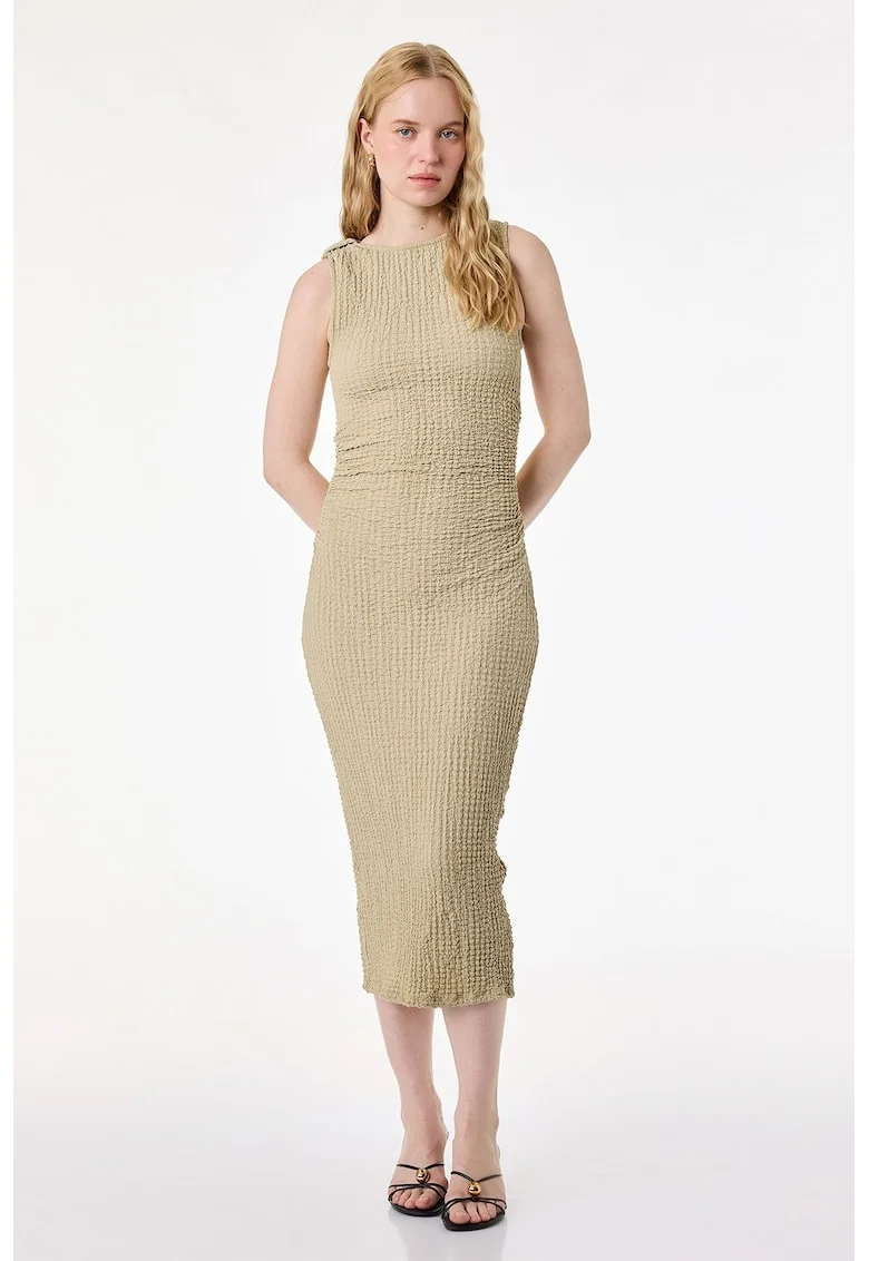 Rochie midi texturata cu croiala bodycon, Bej