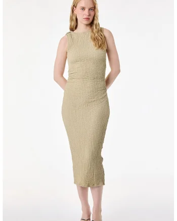 Rochie midi texturata cu croiala bodycon, Bej