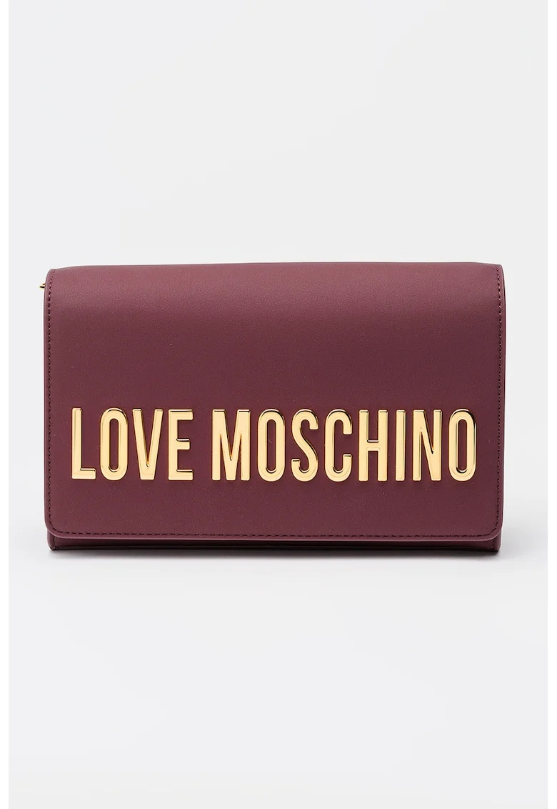 Geanta crossbody de piele ecologica cu bareta din lant si logo metalic, Violet tyrian
