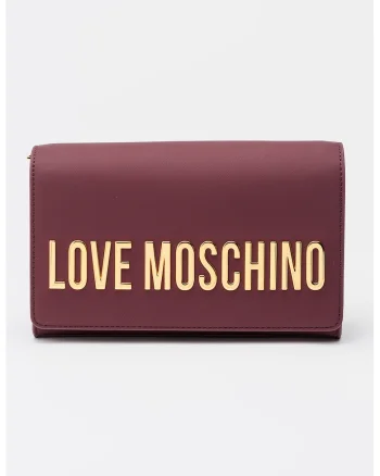 Geanta crossbody de piele ecologica cu bareta din lant si logo metalic, Violet tyrian