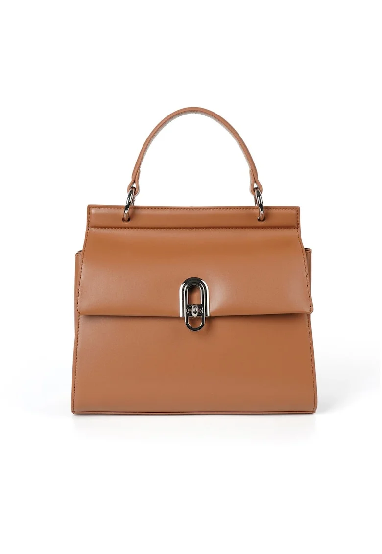 Geanta crossbody din piele Jestine, Beige inchis, 25 cm x 23 cm x 11 cm