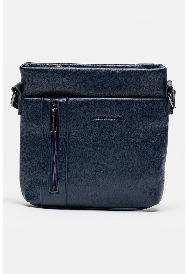 Geanta crossbody de piele ecologica cu logo, Bleumarin