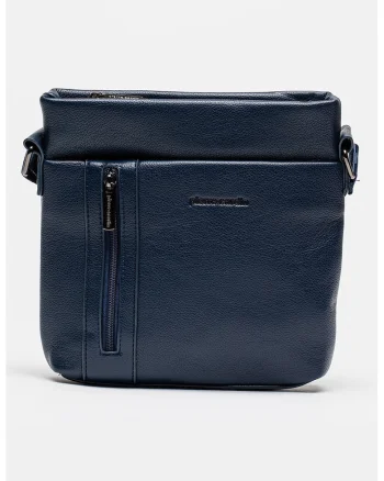 Geanta crossbody de piele ecologica cu logo, Bleumarin