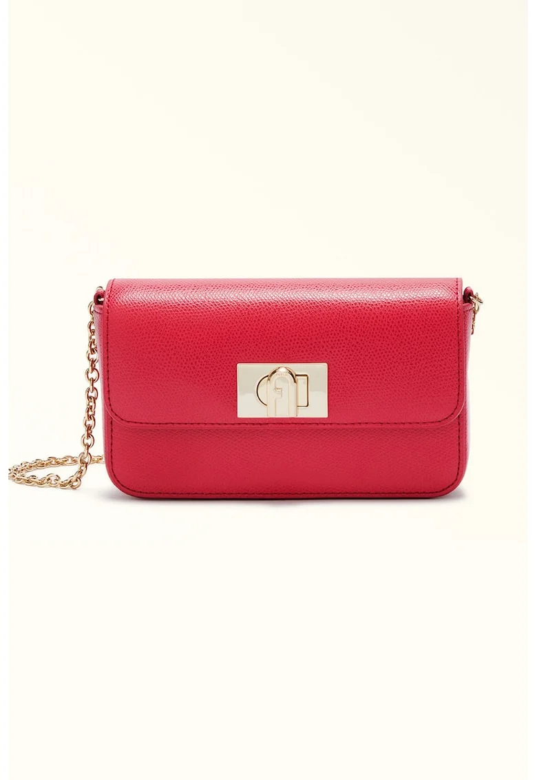 Geanta crossbody din piele cu bareta din lant 1927, Rosu inchis