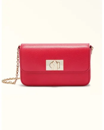 Geanta crossbody din piele cu bareta din lant 1927, Rosu inchis
