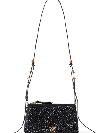 Geanta crossbody cu strasuri si fermoar, Negru
