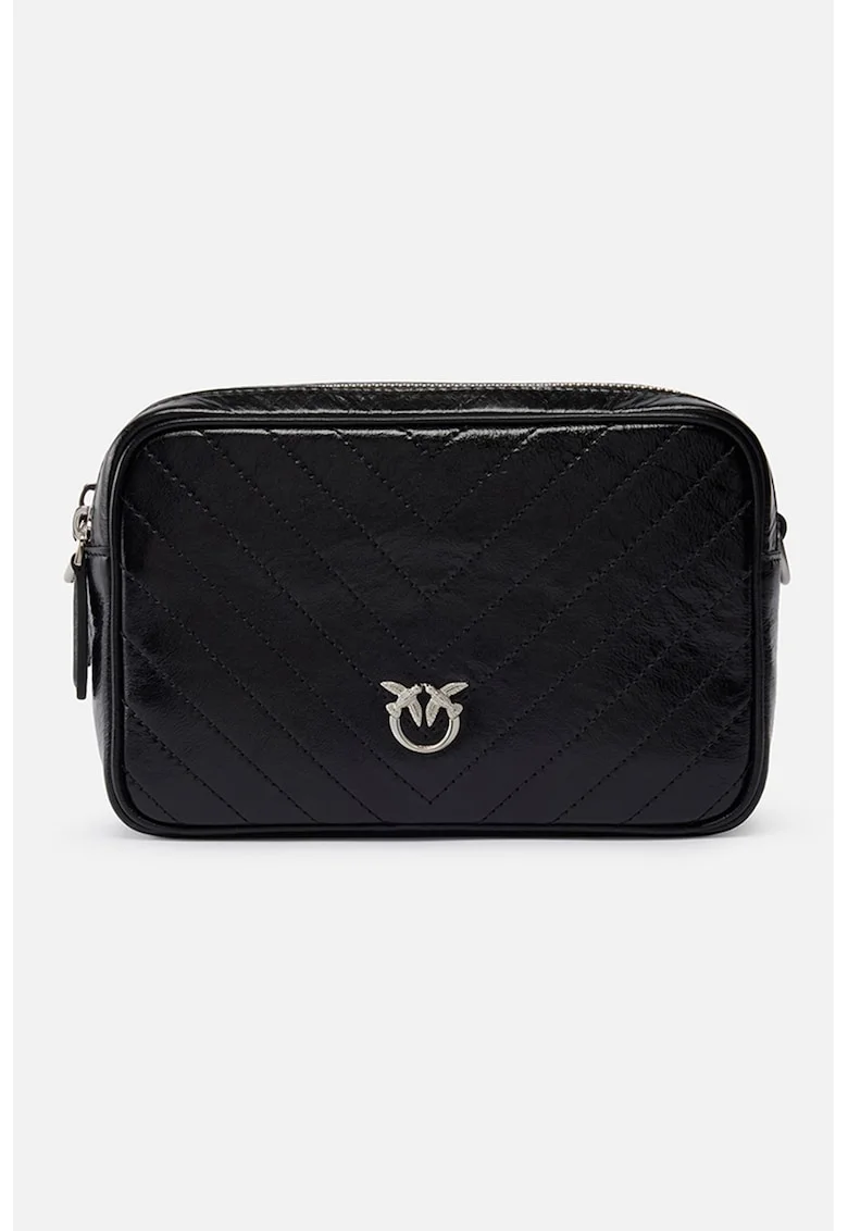 Geanta crossbody de piele cu doua compartimente, Negru