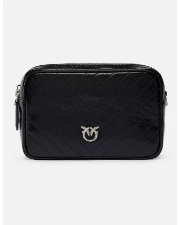 Geanta crossbody de piele cu doua compartimente, Negru