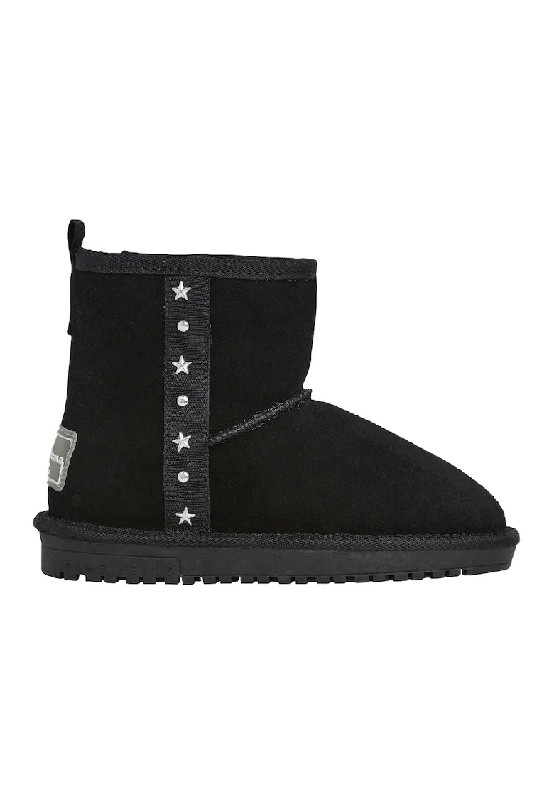 Ghete slip-on din piele intoarsa cu tinte, Negru