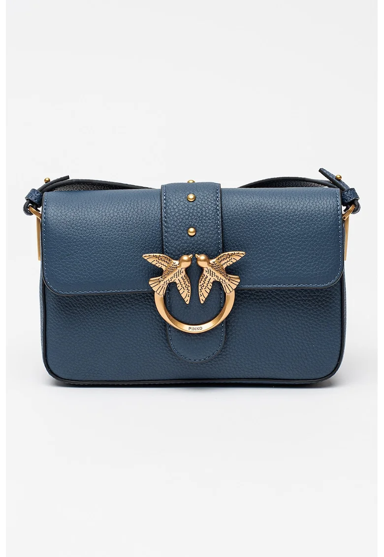 Geanta crossbody de piele cu logo, Albastru petrol