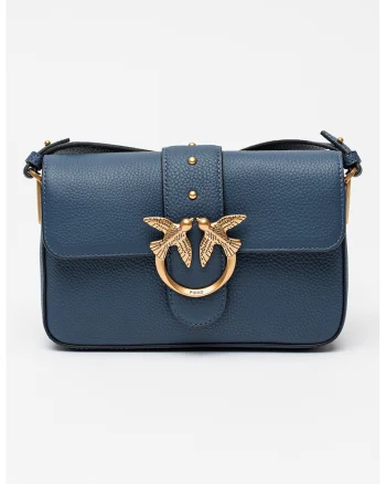 Geanta crossbody de piele cu logo, Albastru petrol