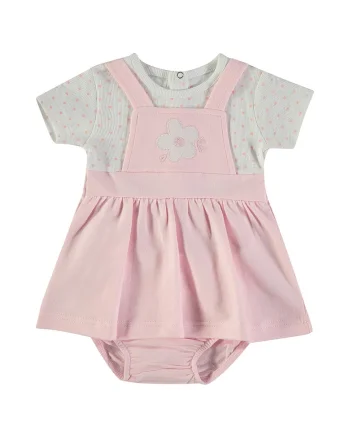 Rochie din bumbac cu chiloti, Gri deschis/Roz pastel