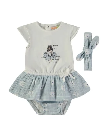 Rochie cu chiloti si bentita, Albastru pastel/Gri deschis