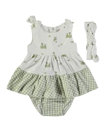 Rochie cu chiloti si bentita, Gri deschis/Verde sparanghel