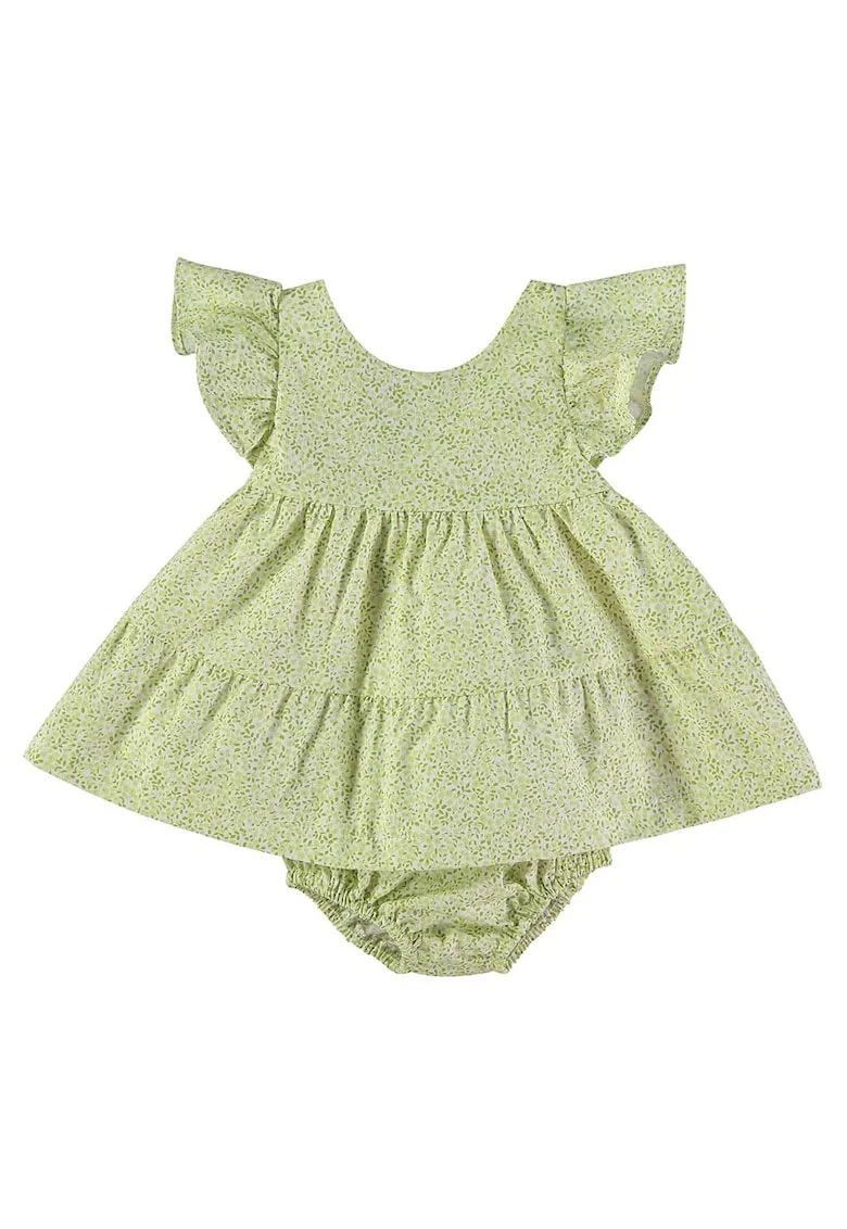 Set de rchie din bumbac cu imprimeu floral si chiloti, Verde masliniu deschis