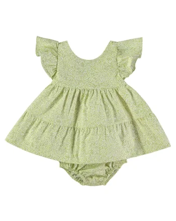 Set de rchie din bumbac cu imprimeu floral si chiloti, Verde masliniu deschis